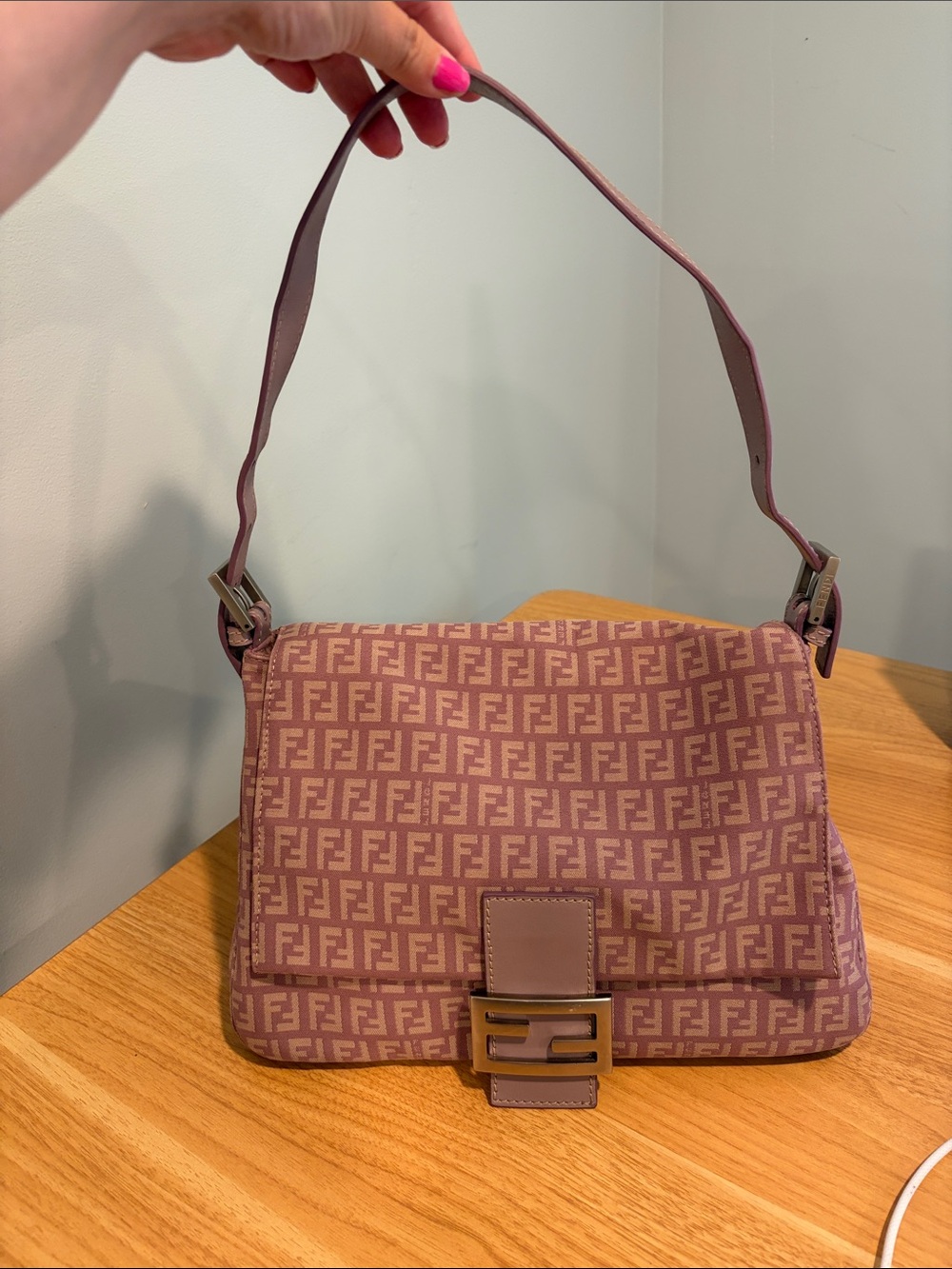 fendi Zucchino Canvas Mamma Baguette Shoulder Bag